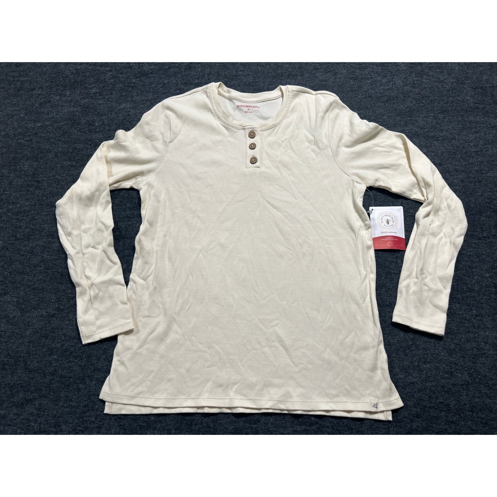 Burt's Bees Baby Henley Pajama Top Women Medium Cream NEW Ribbed Organic Cotton